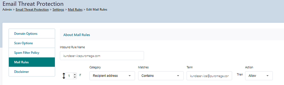 Skjermbilde som viser hvordan man ekskluderer e-postadresser fra spamfilter